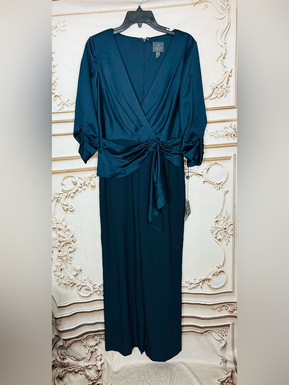 Adrianna Papell Navy Wrap-Front Wide-Leg Jumpsuit - Picture 2 of 16